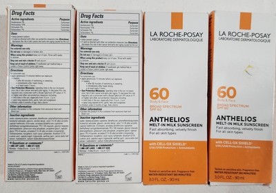 4X LA ROCHE-POSAY SPF60 BODY & FACE MELT-IN MILK SUNSCREEN 3.0 FL. OZ. 11/2026