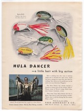 Fred Arbogast Hula Dancer Fishing Lure Ad Print 1940s Bait Tackle