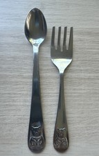 Vintage Teddy Bear Child Spoon Fork Set Japan 5" Stainless