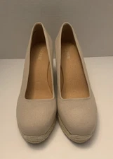 J. Crew Seville Pump Women's Size 9.5 Wedge Heel Espadrille Tan Canvas Slip On