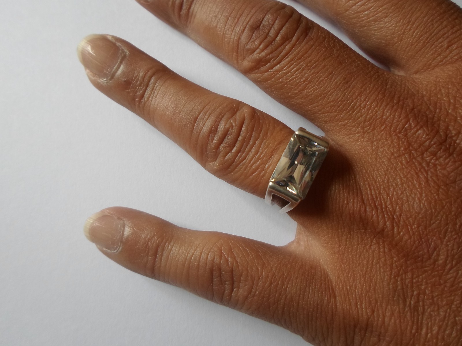 solid silver ring, white crystal rectangle, openw… - image 2