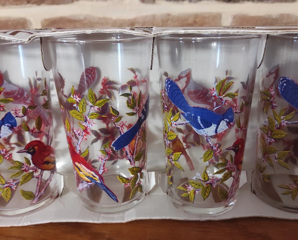 vintage 6 verres LUMINARC Modéle CANADA  Decor "OISEAUX "  26,5cl  neuf - Photo 3/4