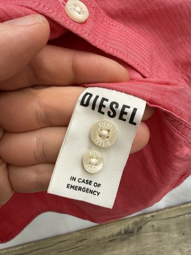 Diesel Button Down Collar Short Sleeve Shirt Pinky Red Stripe Casual Mens Small - Picture 6 of 11
