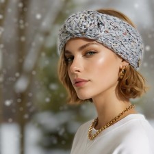 Handmade Winter Knit Grey Women s Flower Accent Headband Ears Warmer OS