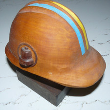 VINTAGE BELL TELEPHONE HARD BOILED HARD HAT Wood Sculpture Stand ONE OF A KIND