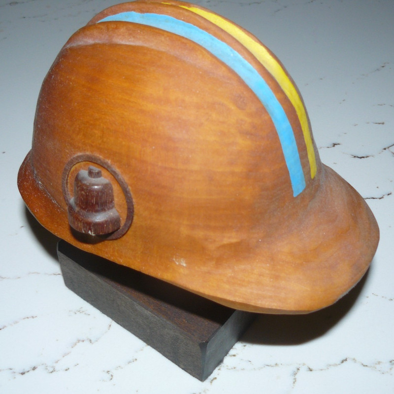 VINTAGE BELL TELEPHONE HARD BOILED HARD HAT Wood Sculpture Stand ONE OF A KIND
