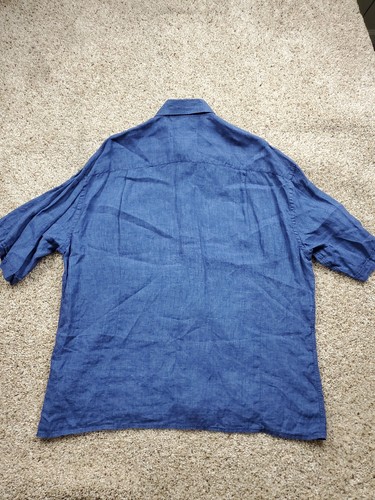 Paul & Shark Shirt Mens 2XLT Blue Linen Button Up Italy Made Lin de Normandie - Picture 7 of 11