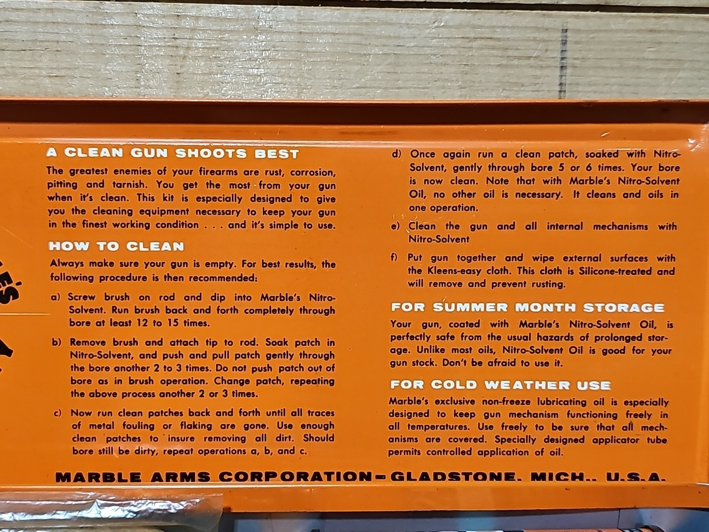 Vintage Marbles Gun Cleaning Kit NITRO SOLVENT LEAD TOP Oil Tin Pad Box Rod Tips