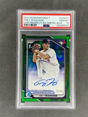 TREY YESAVAGE 2024 Bowman Draft Chrome Prospect Green Lava AUTO /99 PSA 10