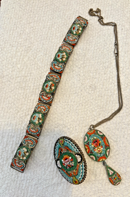 #ad Set of 3 Antique Italian Micro mosaic Jewelry Brooch Bracelet Necklace c1920s $189.99