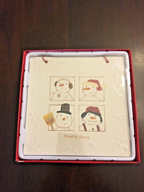 Hallmark Christmas Frosty Days Wall Plaque Trivet Ceramic Snowman Winter Decor
