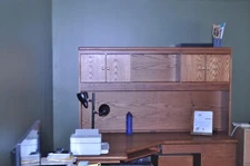 Corner desk with hutch, file drawer. Ideal for home office. $400 or best offer.