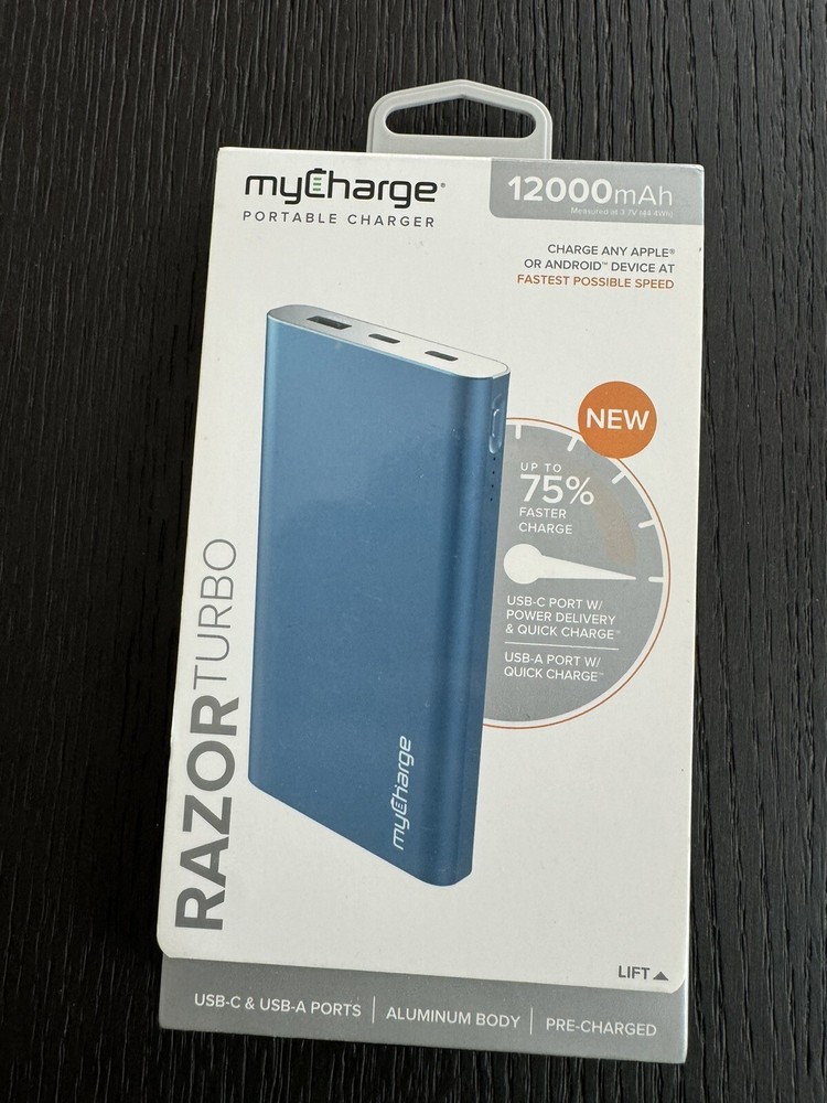12000mAh myCharge myLaptopCharge Portable Power Bank for USB Devices - Blue