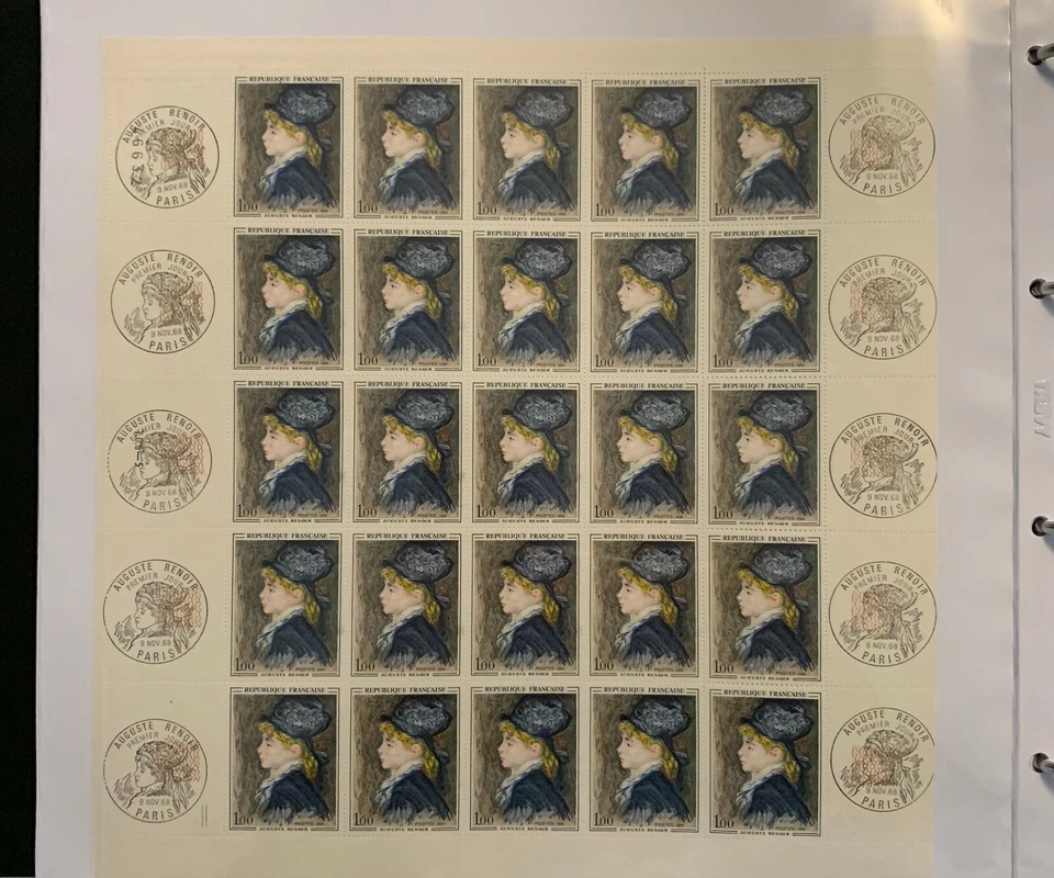 Timbre-Feuille complète-1570 1968-AUGUSTE RENOIR-Tampon 1er jour - Photo 1/1