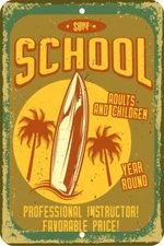 Surf School Surfing Beach Vintage Aluminum Tin Sign Plaque Man Cave Bar S325