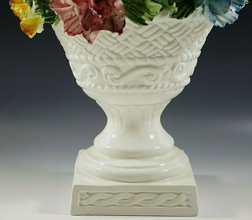 CAPODIMONTE LAMP BASE ITALY CARNATION FLOWERS TOPIARY WITH URN VINTAGE 20'' - Picture 7 of 7