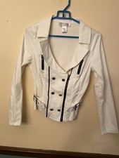 Oh Yes White Rayon Blend Full Zip Jacket L Adjustable Waist