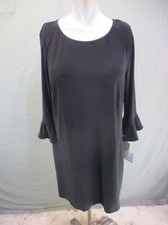 NWT SHELLI SEGAL Size LP Womens Black Back Zip Long Sleeve Ruffle Cuff Dress 285