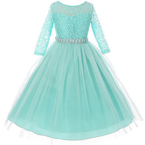 Blu Tiffany a maniche lunghe in pizzo stretch Corpetto Gonna in Tulle Fiore  Ragazza Vestito | eBay
