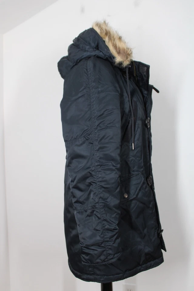 J Crew SP Blue Military Parka Faux Fur Sherpa Hood 09012 - Image 3 of 4