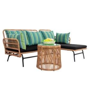 Extérieur 3 Ensemble de pièces de meubles de patio, corde tissée L-Shaped Conversation