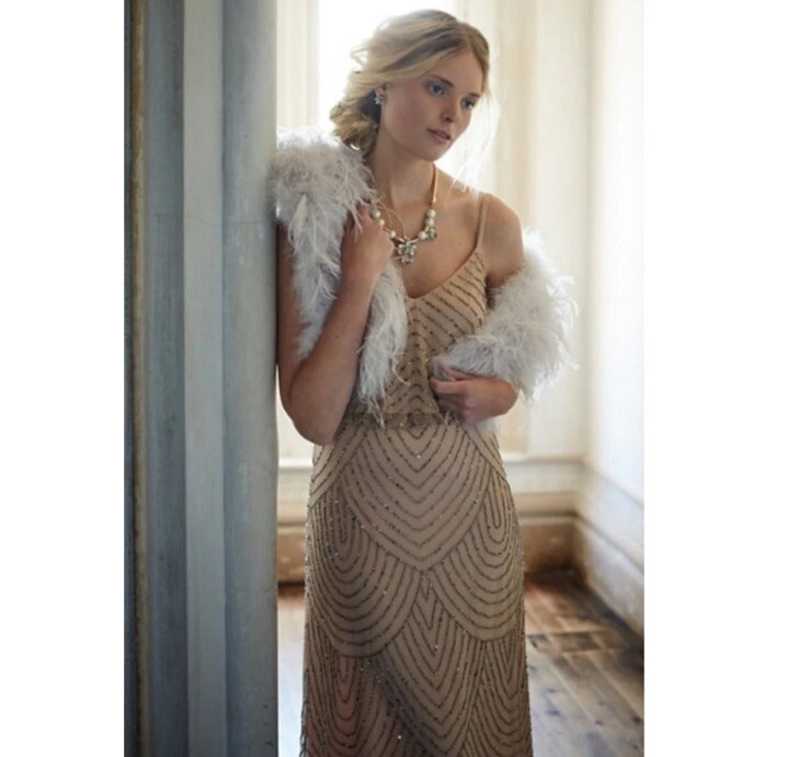 Adrianna Papell Beaded Blouson Gown Taupe Pink women 2 Maxi Dress Prom  Formal | eBay