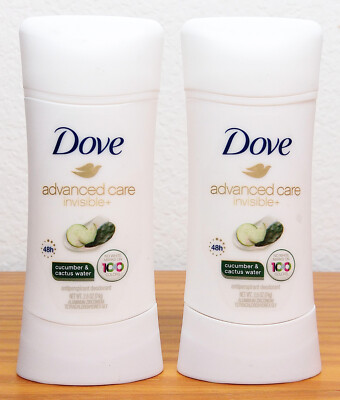 Lot of 2 Dove Antiperspirant Deodorant Stick, Cucumber & Cactus Water, 2.6 oz ea