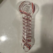 Premium 4.5 inch tobacco smoking bowl glass pipe Blue Red Striped Design