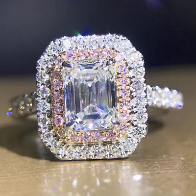 Emerald Cut 3.25Ct Diamond White Gold Finish Engagement Ring Simulated in Size 9