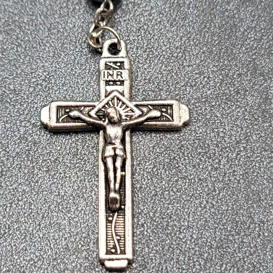 Saint Jude Rosary Silver tone Green Beads - Image 2 of 4