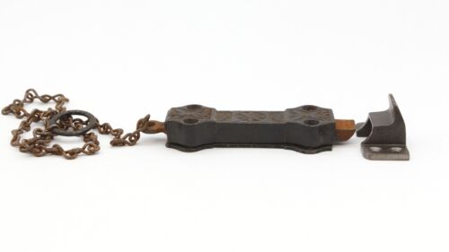 Victorian Cast Iron Spring Loaded Surface Door Bolt with Chain - Picture 4 of 5