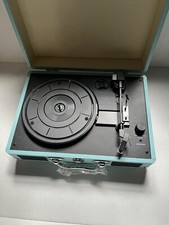 teal bluetooth wireless suitcase vinyl record player with speakers