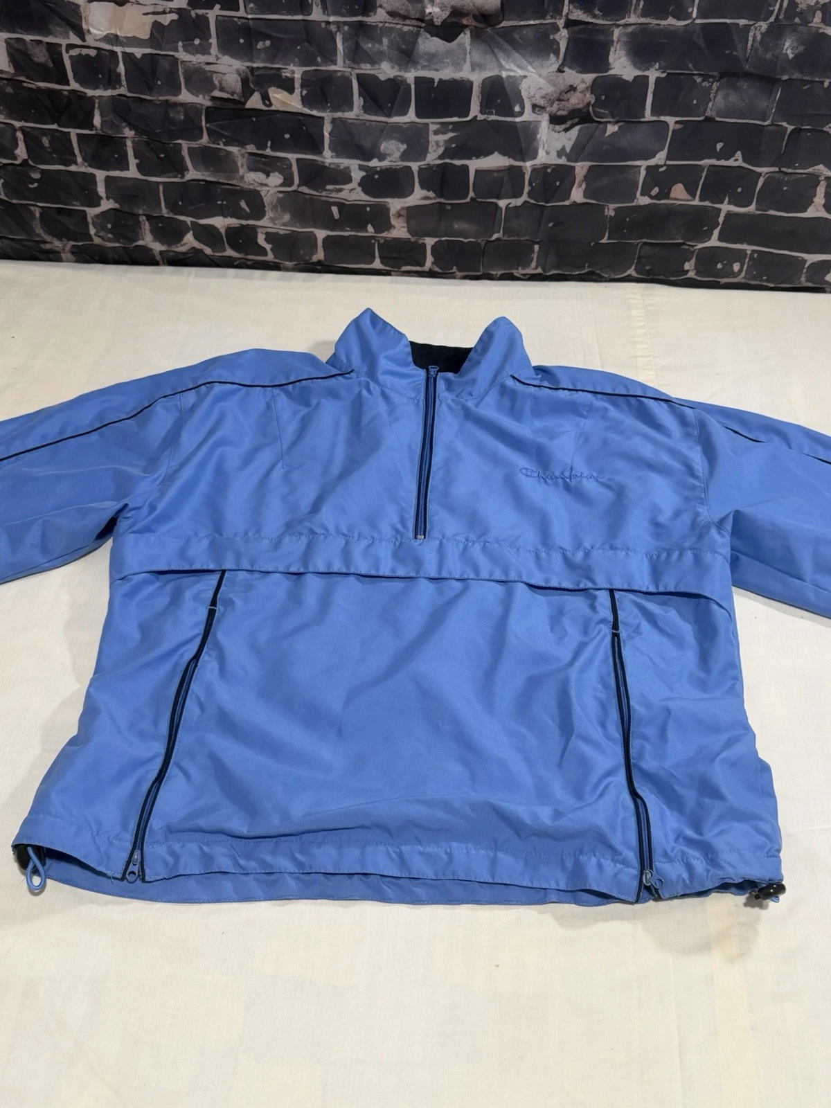 Champion 1/4 Zip Pullover Jacket Blue Windbreaker Men’s M Embroidered Logo