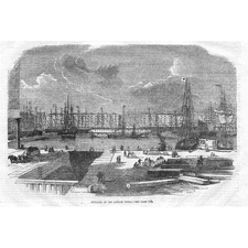 LONDON DOCKS Interior View - Antique Print 1854