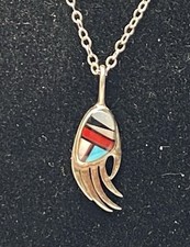 Vintage Zuni Stone Inlay & Sterling Silver Bear Claw Necklace, 18”