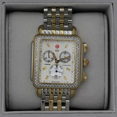 Michele Deco Day XL Chronograph Diamond Two-Tone Steel Womens Watch MWW06Z000013