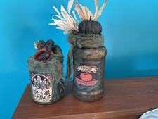 lot of 2 Small Halloween Glass Witch Potion Bottles Hand Crafted One of a Kind