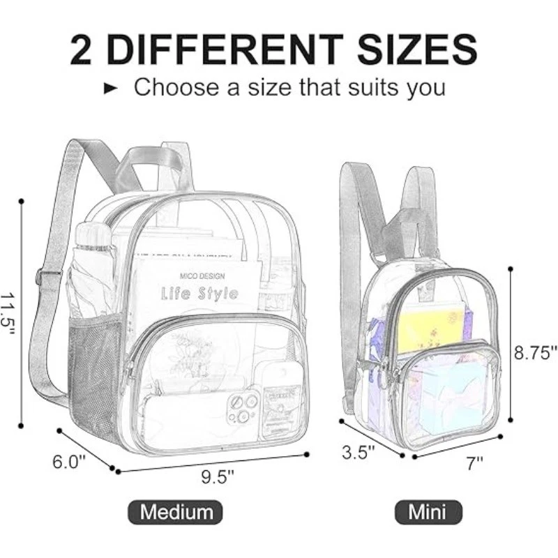 Mini mochila feminina impermeável bolsa PVC transparente para estádio/concerto/esportes - Imagem 3 de 4