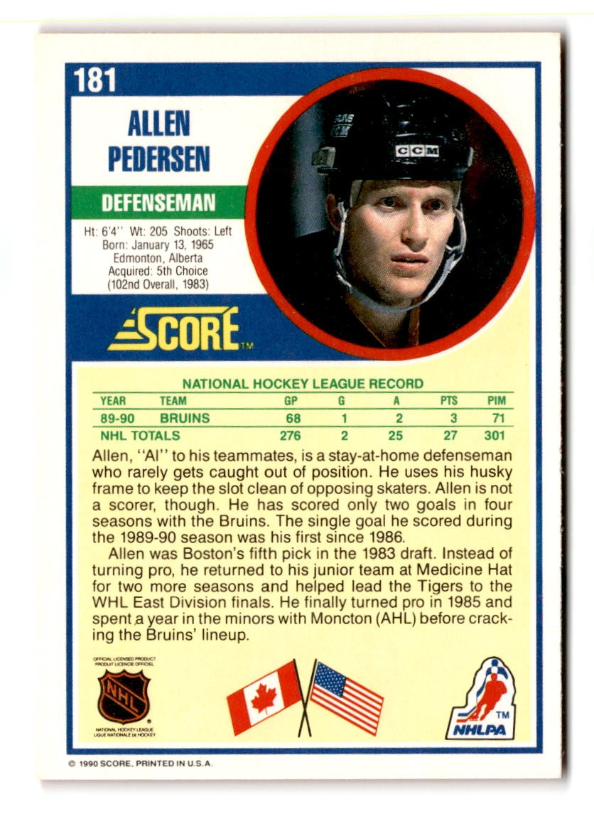1990-91 Allen Pedersen Score - Boston Bruins | eBay