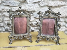 X2 Antique Brass Photo Picture Frames Ornate Cherubs Art Nouveau Rococo Heavy 