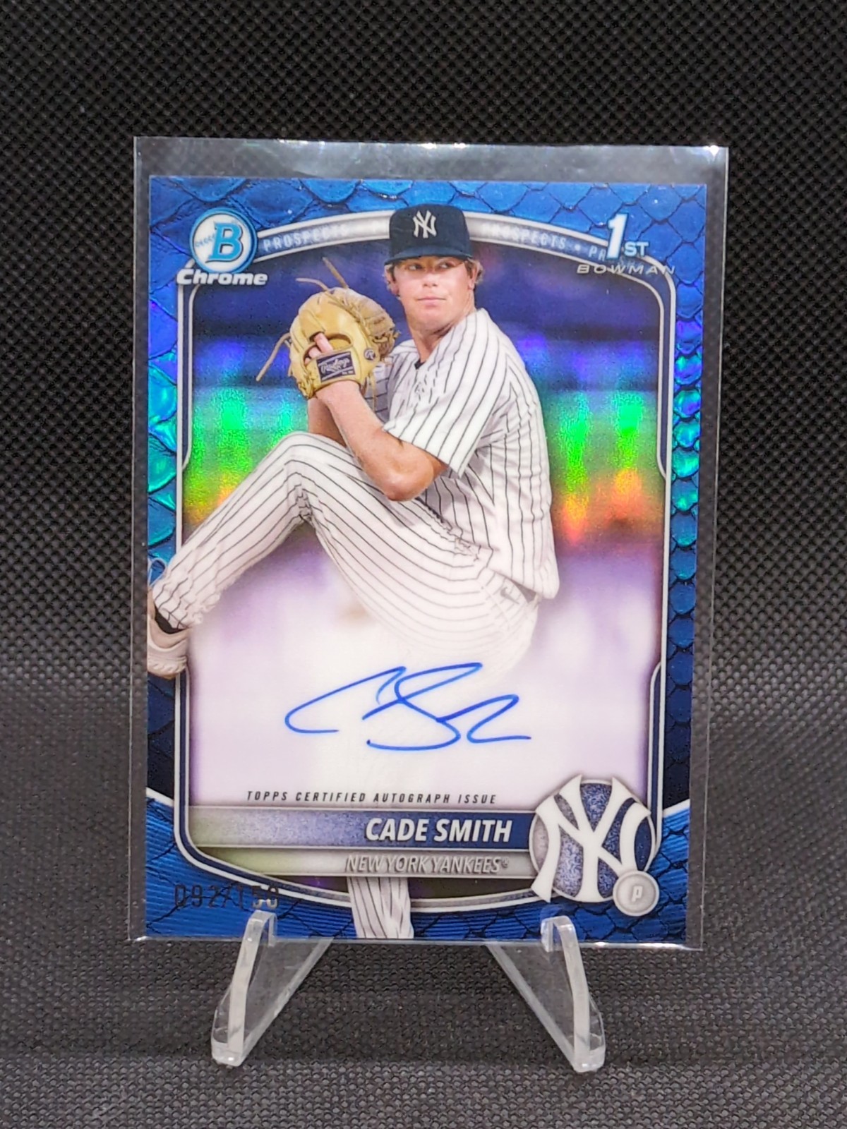 CADE SMITH 2025 BOWMAN CHROME 1ST BLUE REPTILIAN REFRACTOR AUTO /150 Yankees