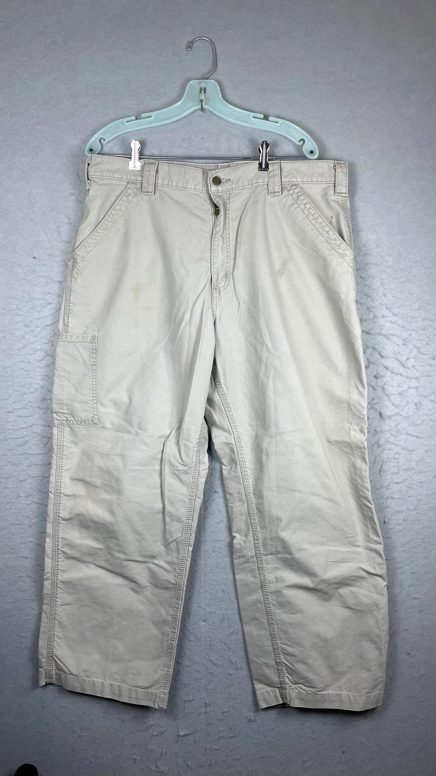 Carhartt Pants Mens 39x24 Beige Relaxed Fit Canvas Carpenter Crop Workwear