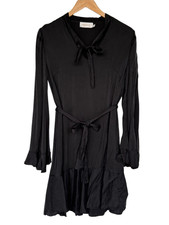 Zimmermann Black Sandwashed Silk Suede Feel Tie Mini Dress Ruffle Sz 1 AU 10
