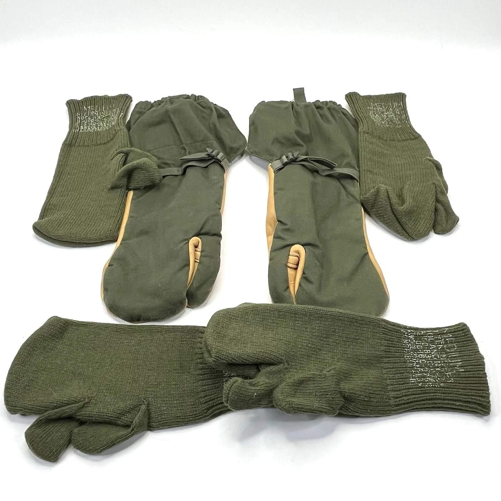 US Military TRIGGER FINGER Leather Mittens Gloves w/ 4 WOOL Inserts Medium