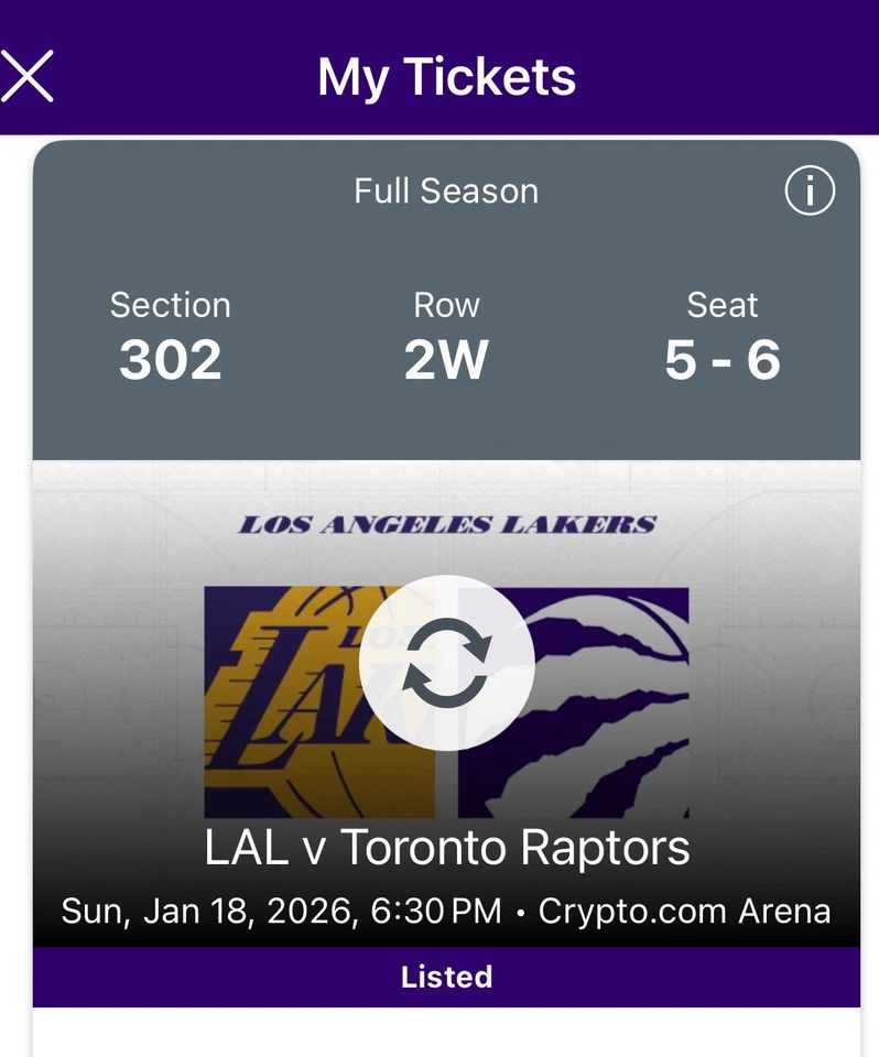 2 Great Tickets To The LA Lakers vs Toronto Raptors 1/18/26 Section 302 - Image 2 of 4