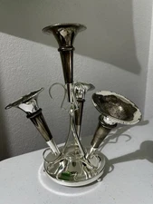 Vintage Victorian Epergne Silverplate Vase with 4 Trumpets 11" Tall