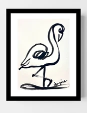 GUAJARDO Original Contemporary Line Flamingo  9X12 Paper Signed Art