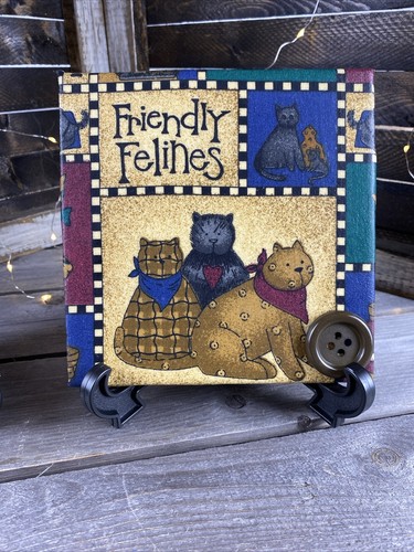 Set Of 2 Primitive Country Friendly Felines Cats Decor Decoupage Ceramic Tiles - Picture 3 of 7