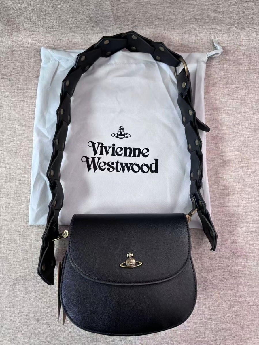 Vivienne Westwood Saddle Bag Black Leather Gold Orb Logo