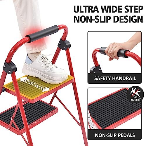 Folding Step Ladder 4 Steps Stool,HeavyDuty Sturdy Safety Steel Tall